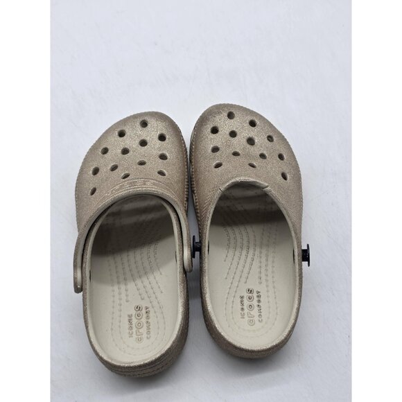 Crocs Shoes Kids Size C11 Gold Glitter Classic Clog Sandals Slip On Comfort - Picture 7 of 11